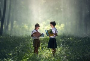 students reading books